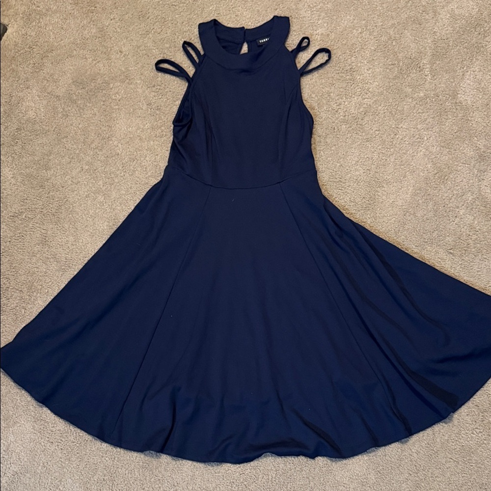 Torrid Navy Blue Midi Dress with Strappy Shoulders